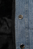 Jachetă albastră denim cu blană neagră
