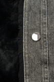 Jachetă gri denim cu blană neagră