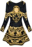 Rochie negru-galben cu imprimeu