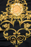 Rochie negru-galben cu imprimeu