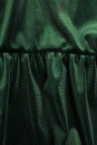 Rochie verde din catifea cu volane