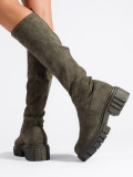 Cizme înalte de piele intoarsă cu talpă groasă kaki