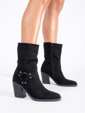 Botine negre cu toc în stil cowboy