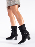 Botine negre cu toc în stil cowboy