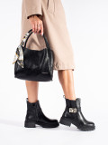 Botine negre clasice cu curea decorativă