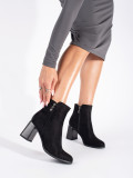 Botine negre din zamsz cu toc gros