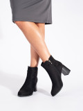 Botine negre din zamsz cu toc gros
