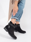 Botine negre din suede cu curea decorativă