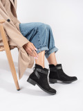 Botine negre din suede cu curea decorativă