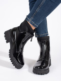 Botine negre lăcuite cu fermoar