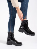 Botine negre lăcuite cu fermoar