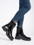 Botine negre lăcuite cu fermoar