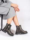 Botine metalice maro închis cu cataramă