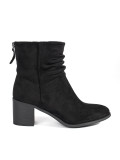Botine negre din suede cu guler plisat