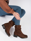 Botine maro din piele cu guler plisat Sergio Leone