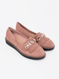 Mocasini roz din suede cu cristale decorative