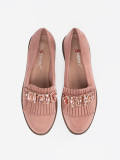 Mocasini roz din suede cu cristale decorative