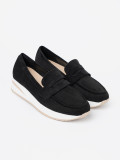 Mocasini negri din suede pe platformă