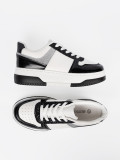 Sneakersi negri-albi cu detalii argintii strălucitoare