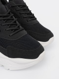 Sneakersi negri sport cu talpă groasă albă