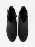 Botine negre cu toc bloc și cataramă decorativă