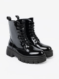 Botine negre lacuite cu talpă masivă