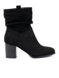 Botine negre din suede cu toc bloc și guler plisat