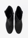 Botine negre din suede cu toc bloc și guler plisat