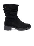 Botine negre cu guler plisat și fermoar