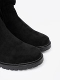 Botine negre cu guler plisat și fermoar