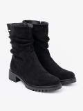Botine negre cu guler plisat și fermoar