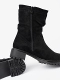 Botine negre cu guler plisat și fermoar