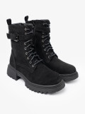 Botine negre cu cataramă și șnururi