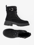 Botine negre cu cataramă și șnururi