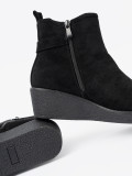 Botine negre din imitație de zăms cu inserție elastică