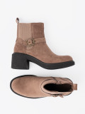 Botine bej elegante cu toc stabil