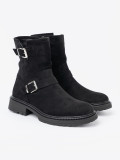 Botine negre moderne cu catarame argintii