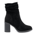 Botine elegante negre cu toc gros și guler plisat
