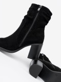Botine elegante negre cu toc gros și guler plisat