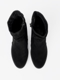 Botine elegante negre cu toc gros și guler plisat