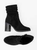 Botine elegante negre cu toc gros și guler plisat