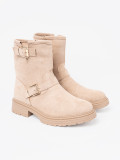 Botine bej elegante cu catarame decorative
