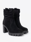 Botine negre elegante cu guler plisat