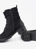 Botine negre la modă cu șnur decorativ