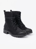 Botine negre la modă cu șnur decorativ