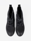 Botine negre la modă cu șnur decorativ
