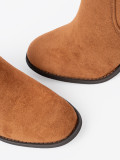 Ghete caramel cu toc gros din piele ecologică întoarsă