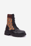 Ghete negre tip workery cu manșetă tip șosetă cu imprimeu leopard
