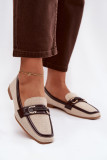 Mocasini maro-bej din material textil cu element decorativ