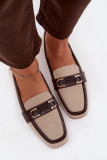 Mocasini maro-bej din material textil cu element decorativ